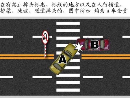 在有禁止掉头标志、标线的地方以及在人行横道